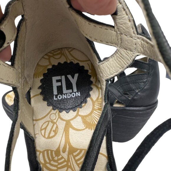 Fly London Yuke Sandal Wedge Heel Strappy Lace up Black Leather EU 38 US 7.5-8 - Picture 6 of 11